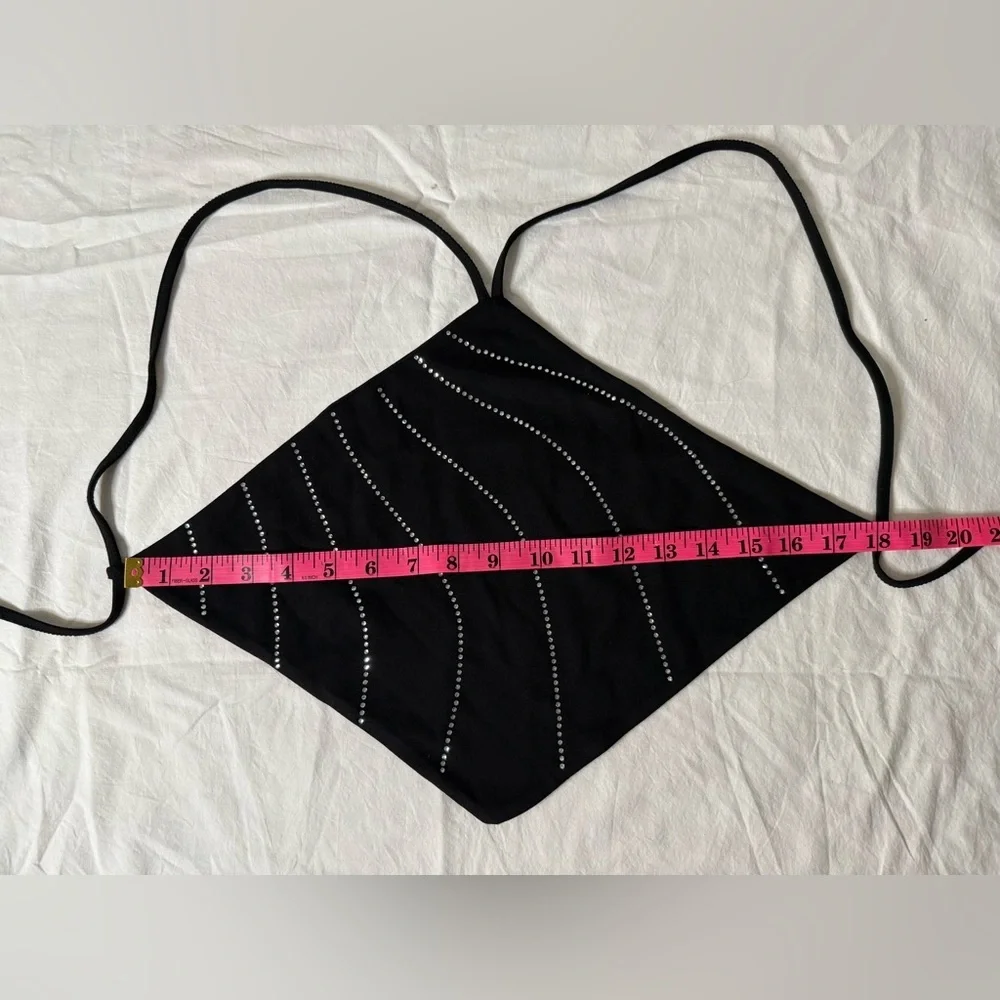 White Fox Black and Silver Rhinestone Halter Diamond Backless Top XS - Picture 6 of 8